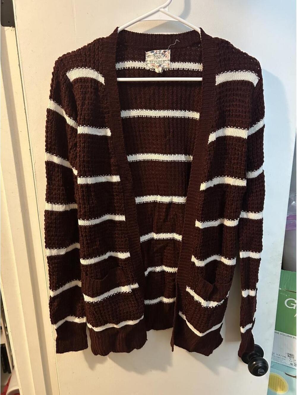 Pink Republic brown and white striped cardigan size M